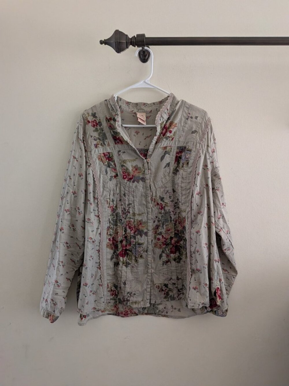 Faded Glory Floral Cottagecore Blouse Women's 22W/24 Prairie Lace Button Front